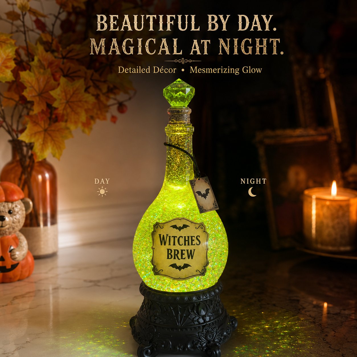 🔥Last Day 50% OFF -🧙✨Lighted Witches’ Brew Poison Bottle Glitter Globe(✨Same as the video)