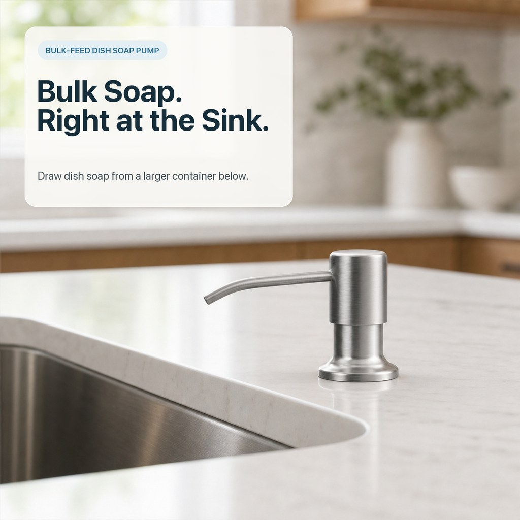 🧼Built-In Sink Soap Dispenser with Long Tube 💧 Draws directly from a larger soap container below the sink—ideal for kitchens and bathrooms with fewer refill interruptions.