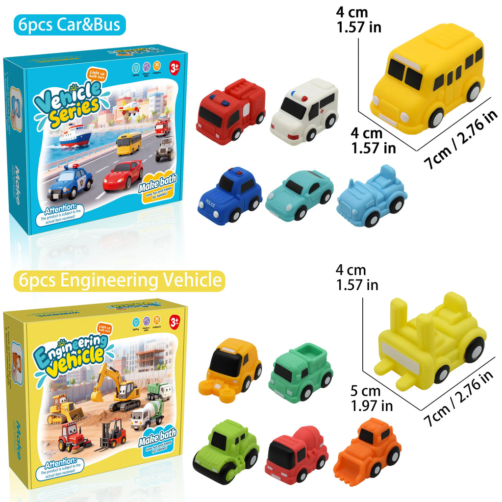 🚗Light Up Bath Cars🫧 6PCS Waterproof LED Bath Toys That Make Bath Time Magical ✨