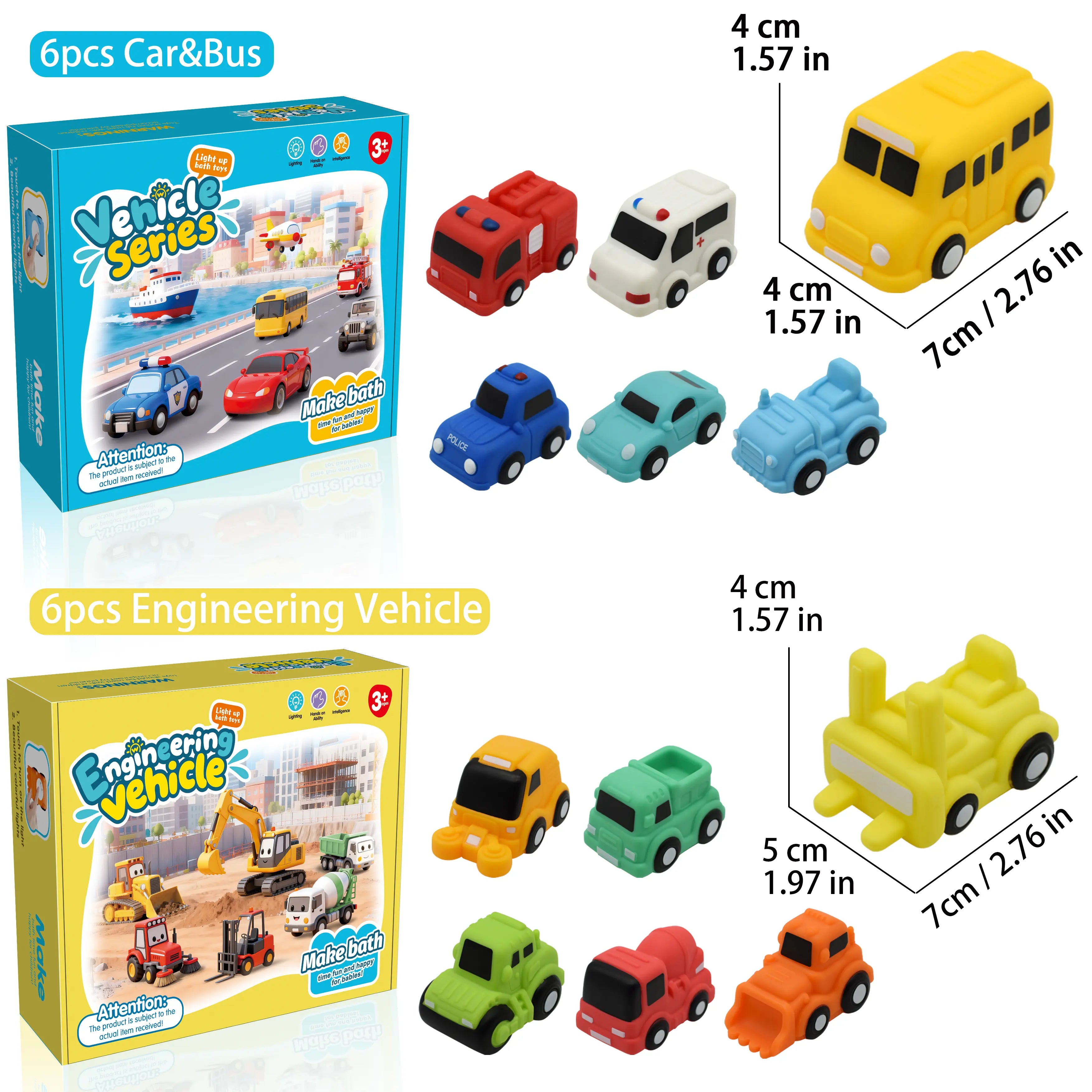 🚗Light Up Bath Cars🫧 6PCS Waterproof LED Bath Toys That Make Bath Time Magical ✨
