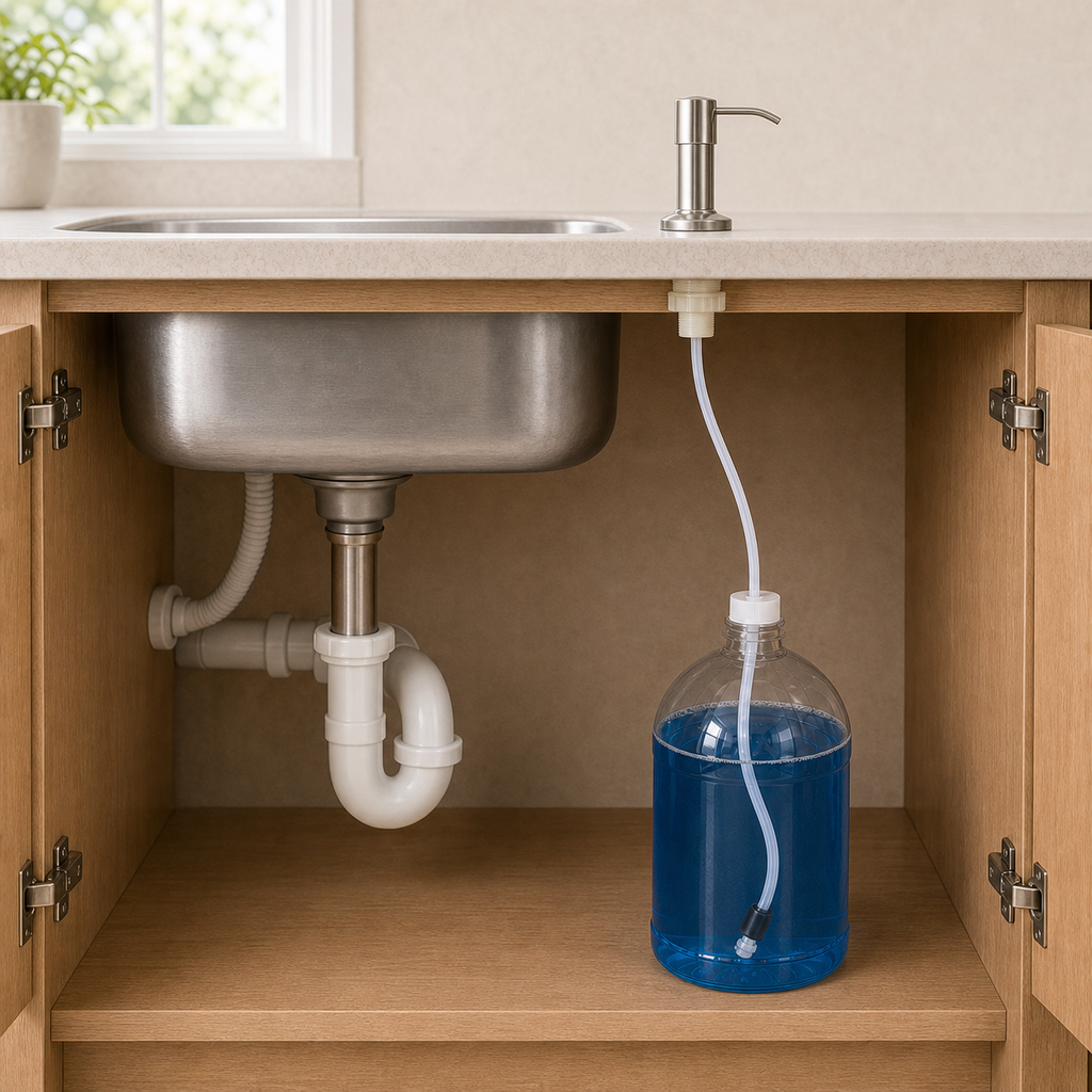 🧼Built-In Sink Soap Dispenser with Long Tube 💧 Draws directly from a larger soap container below the sink—ideal for kitchens and bathrooms with fewer refill interruptions.
