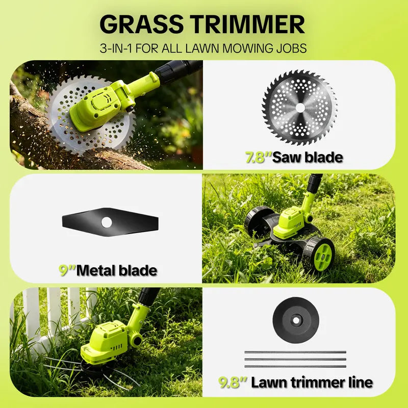 21V Cordless 3-in-1 Grass Trimmer & Mini Mower