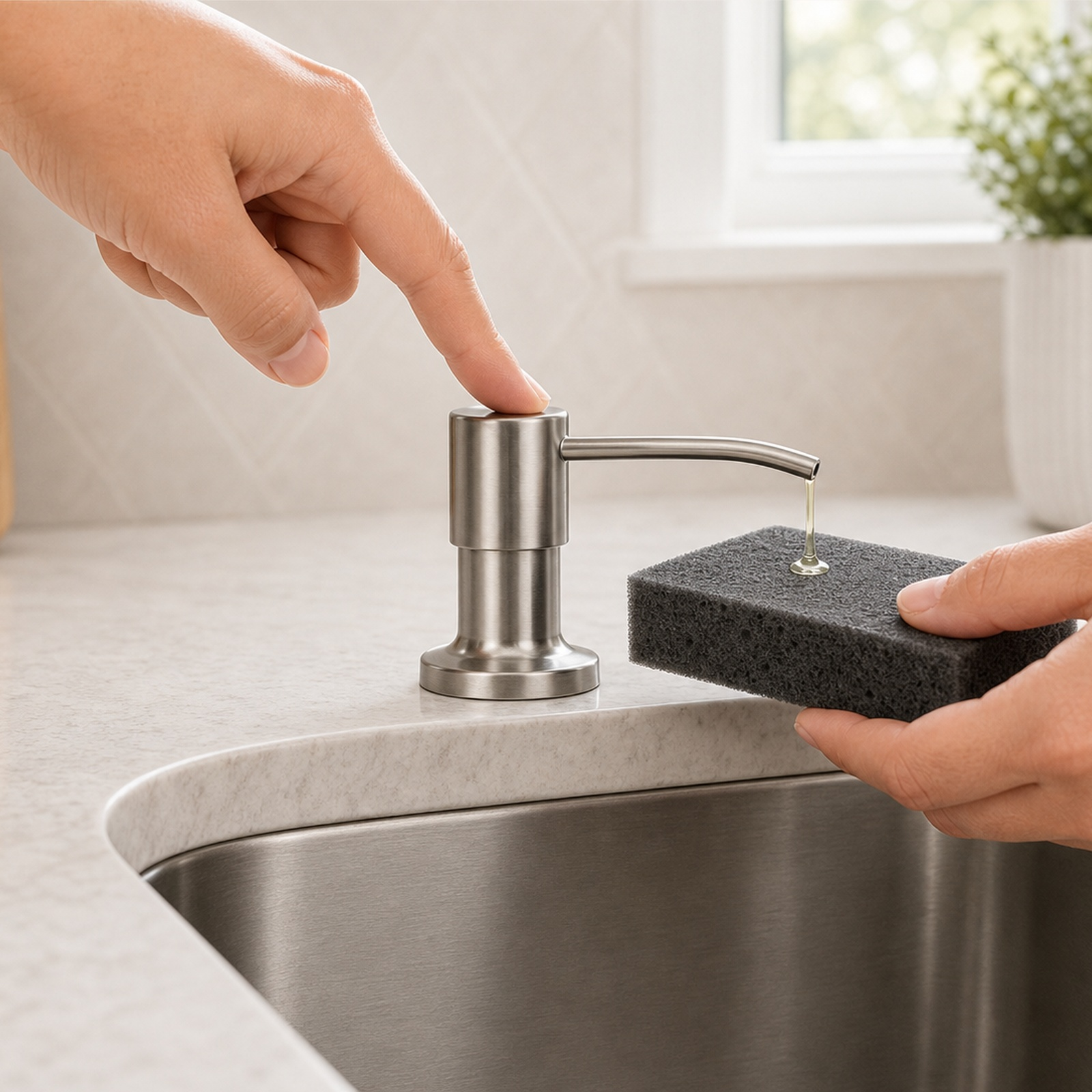 🧼Built-In Sink Soap Dispenser with Long Tube 💧 Draws directly from a larger soap container below the sink—ideal for kitchens and bathrooms with fewer refill interruptions.