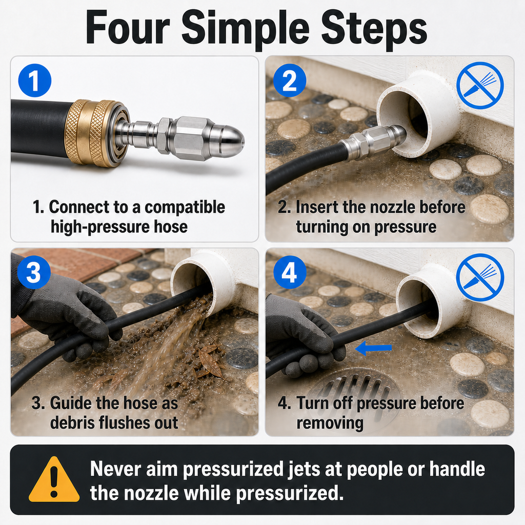 🔩Stainless Steel 7-Jet Sewer Jetter Nozzle with 1/4-In Quick Connect