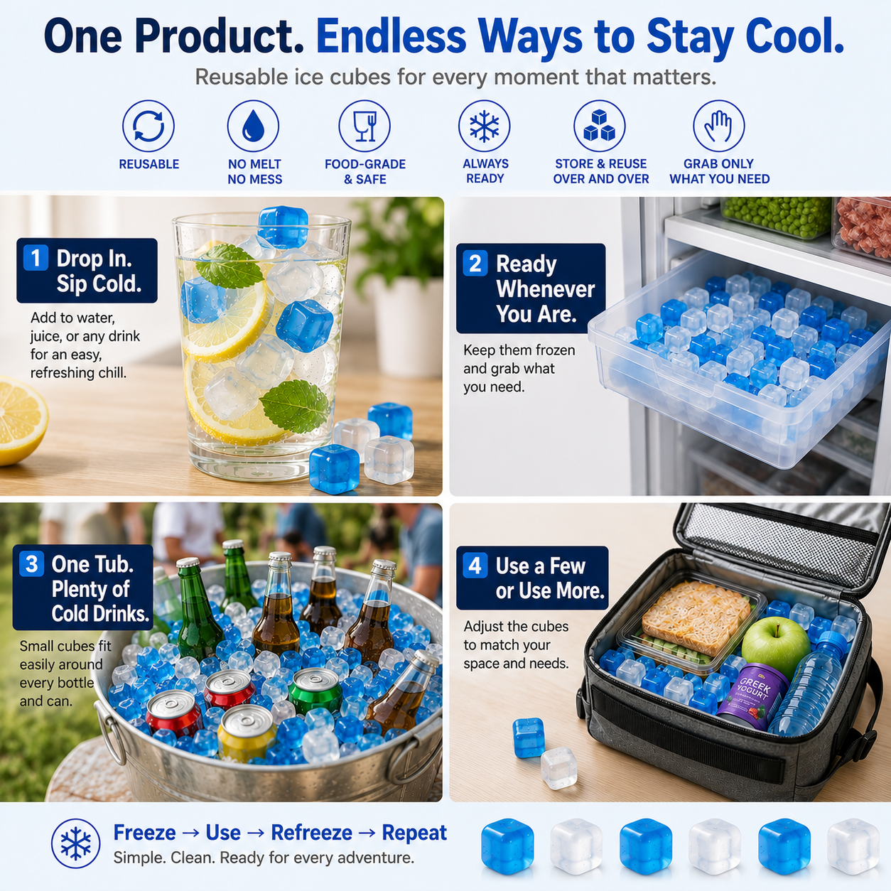 🧊Reusable Cooling Cubes for Drinks & Coolers