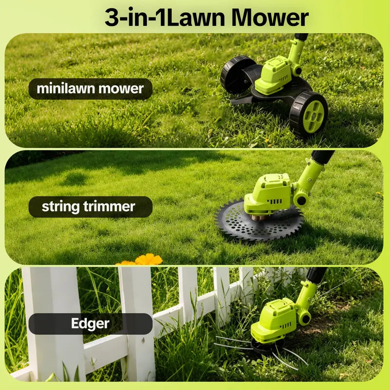 21V Cordless 3-in-1 Grass Trimmer & Mini Mower