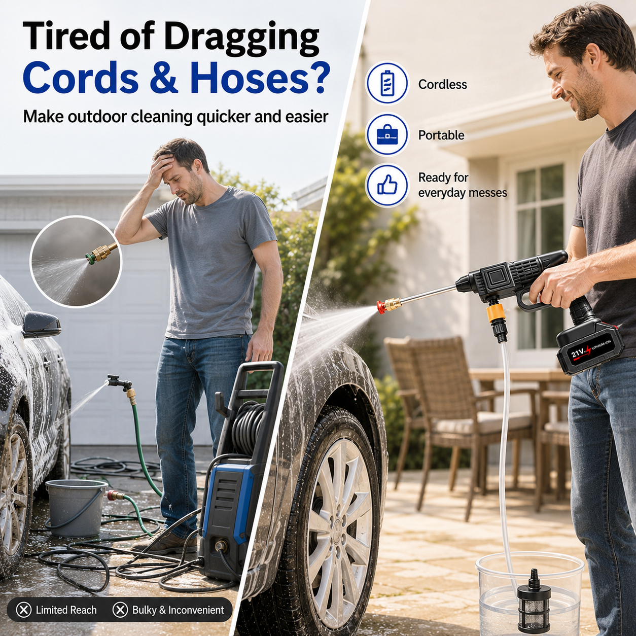 Cordless Pressure Washer Kit – Portable Cleaning for Cars, Patios & More