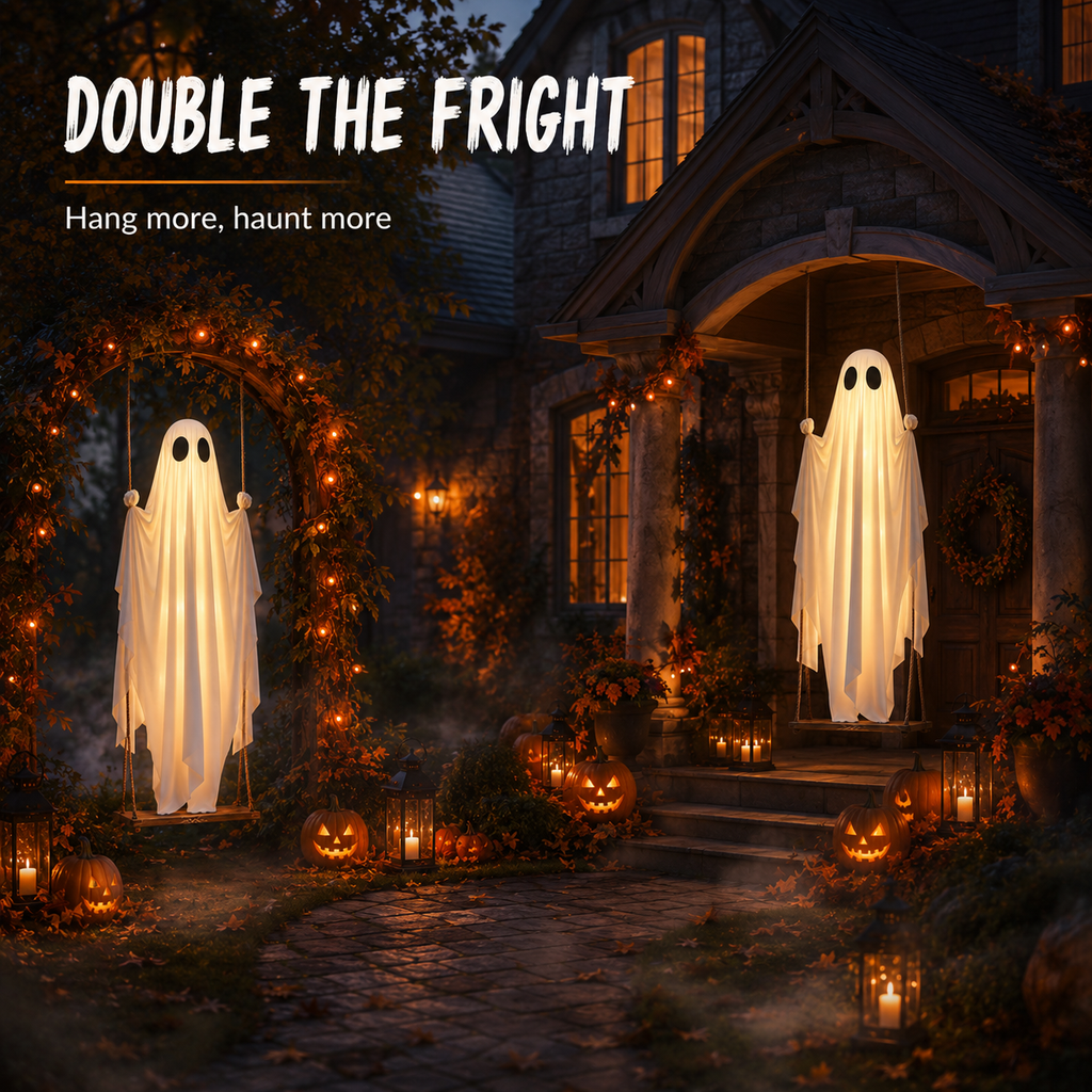 🎃FLASH SALE 55% OFF👻 5FT Light-Up Swinging Ghost⚡Bring Your Porch to Life