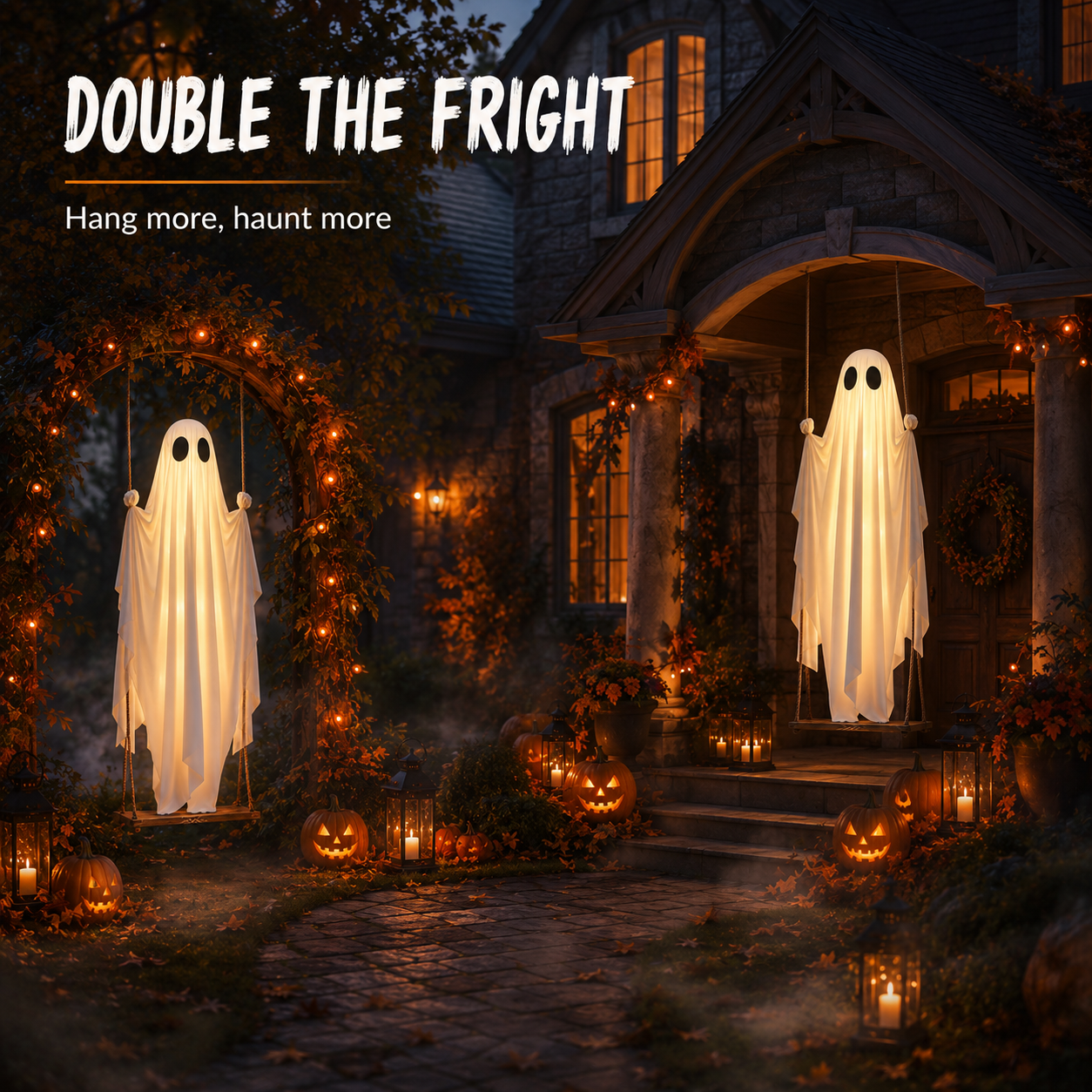 🎃FLASH SALE 55% OFF👻 5FT Light-Up Swinging Ghost⚡Bring Your Porch to Life