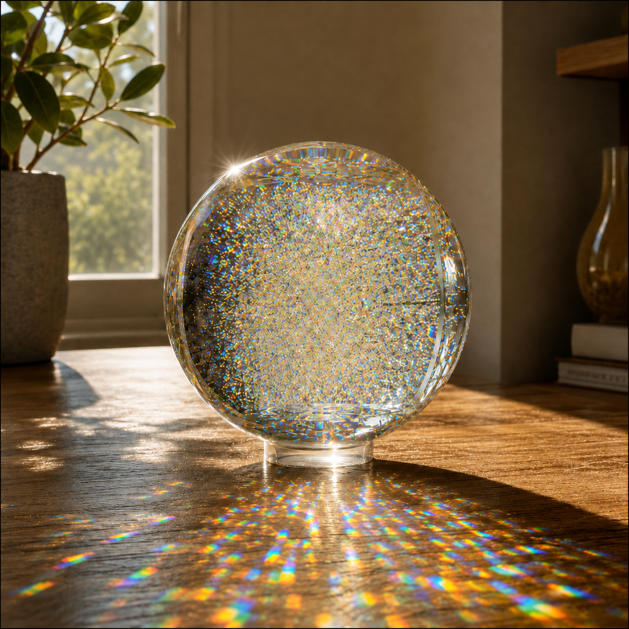 Holographic Refraction Art Sphere – Premium Optical Glass Light Prism Decor for Home & Office